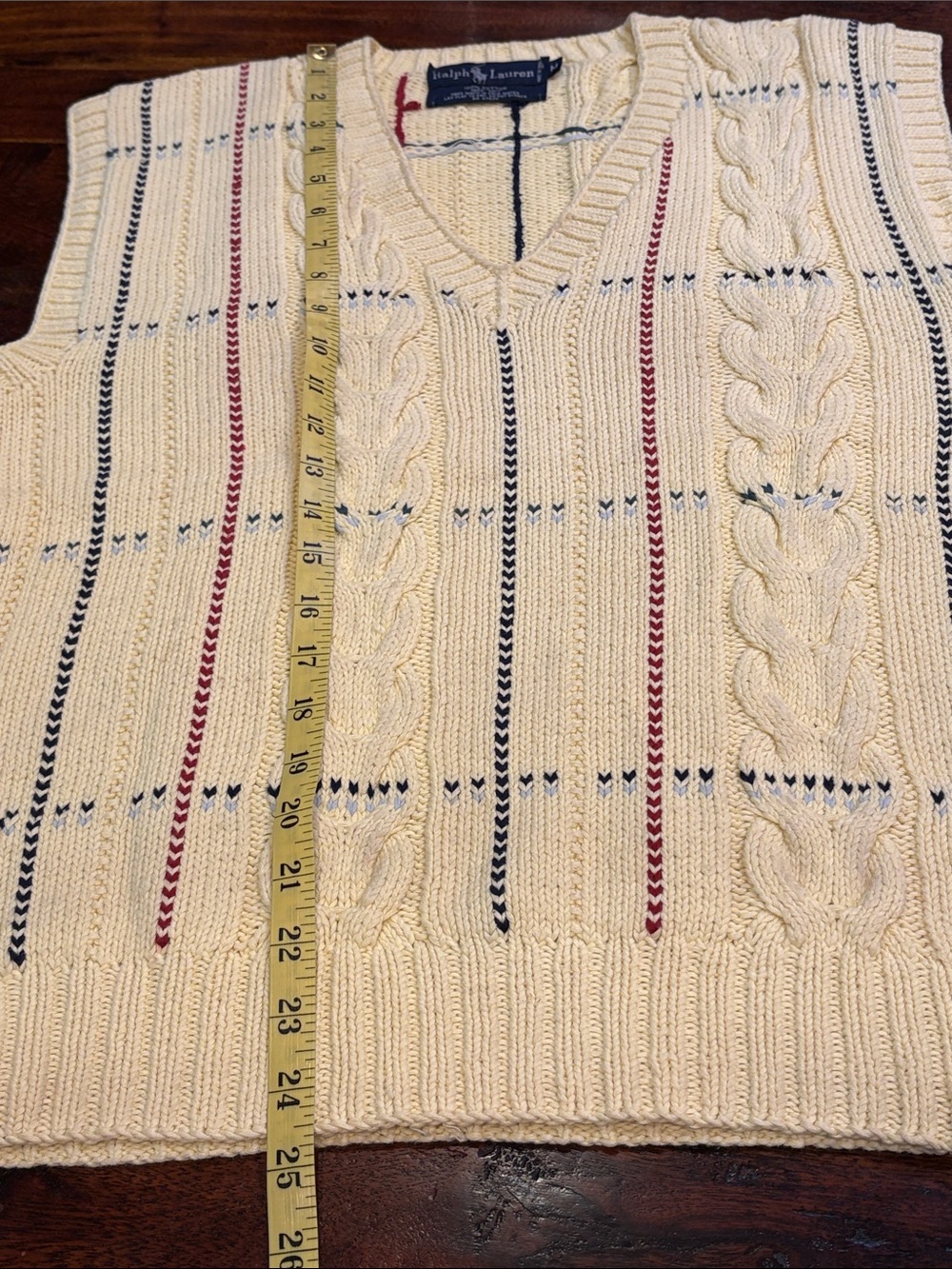 Vintage Ralph Lauren 90s Hand Knit Cotton Sleeveless V-Neck Sweater Vest Medium - Picture 10 of 10